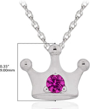 .925 Sterling Silver Round Lab Created Pink Sapphire Crown Pendant Necklace with 18