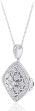 .925 Sterling Silver Cubic Zirconia Cushion Shaped Open Filigree Locket Pendant Necklace with 18