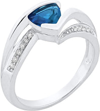 .925 Sterling Silver Trillion-Cut Birthstone & Lab Grown White Sapphire or CZ Double Shank Bypass Style Fashion Ring - Choice of Gem Color/Month