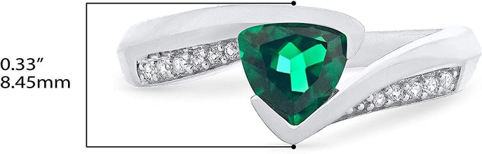 .925 Sterling Silver Trillion-Cut Birthstone & Lab Grown White Sapphire or CZ Double Shank Bypass Style Fashion Ring - Choice of Gem Color/Month