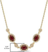 10K Yellow Gold, Oval Cut Ruby & 1/3 Cttw Diamond Halo Alternating Round & Oval Stations Pendant Necklace with Cable Chain (I Color, I2 Clarity) - 18”