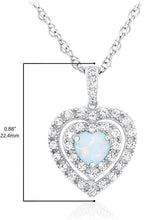 .925 Sterling Silver, Heart Shaped Lab Grown White Opal Cabochon & Lab Grown White Sapphire Three Heart Halo Pendant Necklace - 20”