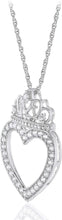 .925 Sterling Silver Cubic Zirconia Tiara Heart Pendant Necklace with 18