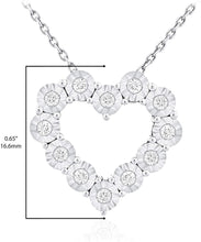 .925 Sterling Silver 1/4 Cttw Diamond Miracle Set Open Heart Pendant Necklace with Cable Chain - 20” (I-J Color, I2-I3 Clarity)