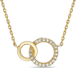 10K Yellow Gold 1/10 Cttw Diamond Intertwined Open Circles Pendant with Cable Chain Necklace - 20” (H-I Color, I1-I2 Clarity)
