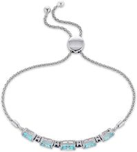 .925 Sterling Silver Five Station Elongated Cushion and Round Gemstone Adjustable Bolo Bracelet - 5” to 9-1/4” - Choice of Natural and Lab-Grown Stones