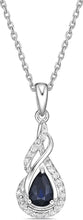 10K White Gold Pear Shape Blue Sapphire & 1/10 Cttw Diamond Teardrop Infinity Pendant Necklace - 18