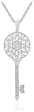 .925 Sterling Silver & White Cubic Zirconia Snowflake or Mandala Round Skeleton Key Pendant Necklace with Rope Chain - 20