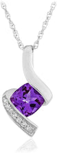.925 Sterling Silver, Cushion-Cut Birthstone & Created White Sapphire or CZ Twist Pendant Necklace on 18