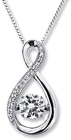 .925 Sterling Silver & Lab-Grown White Sapphire Infinity Loop Pendant with Dancing Gem Inside and Delicate Box Chain Pendant Necklace - 18”