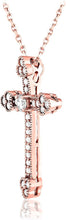 10K Rose Gold 1/2 Cttw Lab Grown Diamond Milgrain Trinity Cross Pendant Necklace on 18