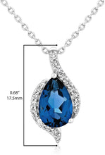 .925 Sterling Silver Pear Shape Created Blue Sapphire and Round White Sapphire Bypass Pendant Necklace - 18
