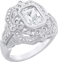 .925 Sterling Silver & Radiant Cut White Cubic Zirconia 3/4
