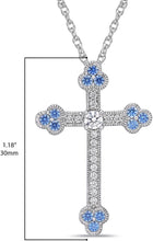 .925 Sterling Silver Round White and Fancy Blue Cubic Zirconia Cross Botonnée Pendant Necklace with Rope Chain - 20”