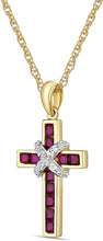 .925 Sterling Silver Princess Cut Lab Grown Gemstone & Lab Grown White Sapphire X Cross Pendant Necklace - 20” - Choice of Metal and Gem Color