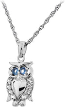 .925 Sterling Silver, Swiss Blue Topaz & Lab Created White Sapphire Owl Pendant Necklace on 18