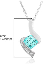 .925 Sterling Silver, Cushion-Cut Birthstone & Created White Sapphire or CZ Twist Pendant Necklace on 18