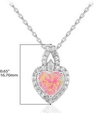 .925 Sterling Silver Heart Shape Lab Created Pink Opal Pendant Neclace with Lab Created White Sapphires with 18