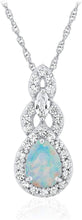 .925 Sterling Silver Teardrop Birthstone & Lab Grown White Sapphire or CZ Art Deco Style Pendant & 18