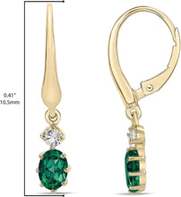 14K Yellow Gold Plated .925 Sterling Silver Oval Cut Birthstone & Created White Sapphire Leverback Dangle Earrings - Choice of Birthstone/Month