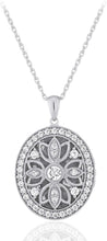 .925 Sterling Silver Cubic Zirconia Oval Filigree Locket Pendant Necklace with 18