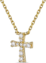10K Yellow Gold 1/10 Cttw Brilliant-Cut Diamond Flared Cross Pendant Necklace with Cable Chain - 20