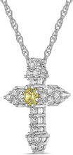 .925 Sterling Silver & White and Yellow Cubic Zirconia Botonnée or Trinity Cross Pendant Necklace with Rope Chain - 20”