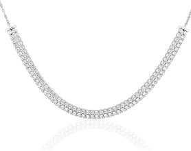 .925 Sterling Silver Round Created White Sapphire Two Strand Necklace - 18