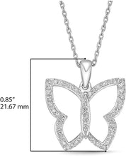 .925 Sterling Silver 1/4 Cttw Diamond Butterfly Dangling Pendant Necklace with Cable Chain - 20” (I-J Color, I2-I3 Clarity)