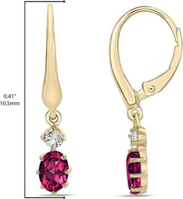14K Yellow Gold Plated .925 Sterling Silver Oval Cut Birthstone & Created White Sapphire Leverback Dangle Earrings - Choice of Birthstone/Month
