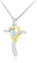 Two Tone 14K Yellow Gold Plated .925 Sterling Silver, Dangling Gemstone & Lab Grown White Sapphire Heart Cross Pendant Necklace 20” - Choice of Color