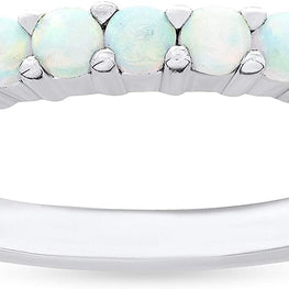 .925 Sterling Silver & Lab Created White Opal Cabochon 11 Stone Shared Prong Opal Band-Style Statement Ring