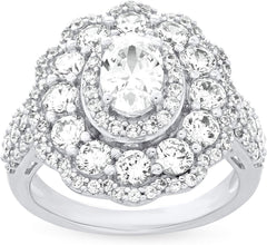 .925 Sterling Silver & Oval Cut White Cubic Zirconia Halo 3/4