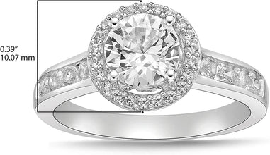 .925 Sterling Silver Lab Grown White Sapphire Halo Cathedral Style Engagement Ring with Channel Set Band
