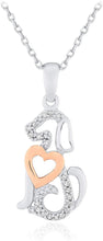 14K Rose Gold Plated .925 Sterling Silver Diamond Accented Dog with Heart Pendant Necklace on 18