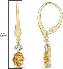 14K Yellow Gold Plated .925 Sterling Silver Oval Cut Birthstone & Created White Sapphire Leverback Dangle Earrings - Choice of Birthstone/Month