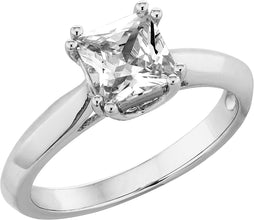.925 Sterling Silver Square Princess Cut Cubic Zirconia Cathedral Solitaire Engagement Ring