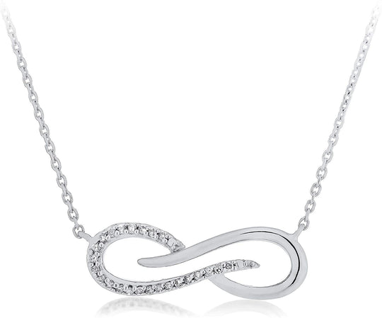 .925 Sterling Silver 1/10 Cttw Diamond Stylized Infinity Knot Necklace on 18" Cable Chain (I-J Color, I2-I3 Clarity)
