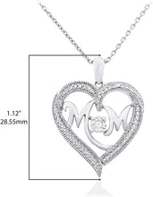 .925 Sterling Silver Diamond Accented 'MOM' Heart Shaped Pendant Necklace on 18
