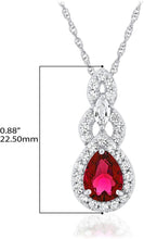 .925 Sterling Silver Teardrop Birthstone & Lab Grown White Sapphire or CZ Art Deco Style Pendant & 18