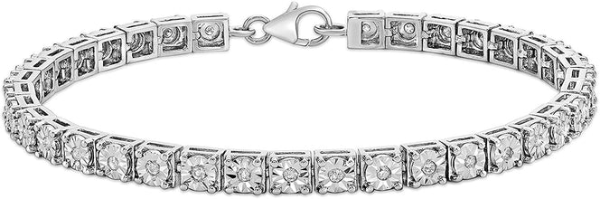 .925 Sterling Silver 1/2 Cttw Diamond Square Miracle Set Links Tennis Bracelet (I-J Color, I2-I3 Clarity) - 7-1/4