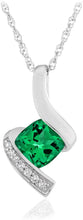 .925 Sterling Silver, Cushion-Cut Birthstone & Created White Sapphire or CZ Twist Pendant Necklace on 18