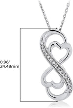 .925 Sterling Silver 1/10 Cttw Diamond Stylized Infinity Knot with Hearts Pendant Necklace on 18