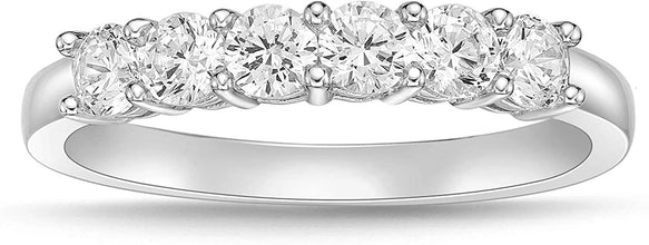 .925 Sterling Silver & Round Brilliant Cut White Cubic Zirconia Six Stone Prong Set Band Anniversary or Engagement Ring
