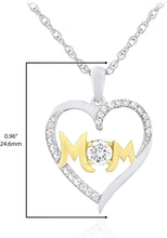 Two Tone 14K Yellow Gold Plated .925 Sterling Silver White Cubic Zirconia Mom Open Heart Pendant Necklace - 20”