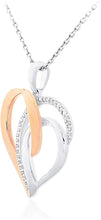 14K Rose Gold Plated .925 Sterling Silver 1/10 Cttw Diamond Two in One Overlapping Open Hearts Pendant Necklace - 20” (I-J Color, I2-I3 Clarity)