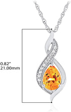 Sterling Silver Pear Birthstone & Lab Grown White Sapphire or CZ Milgrain Twist Pendant Necklace with 18