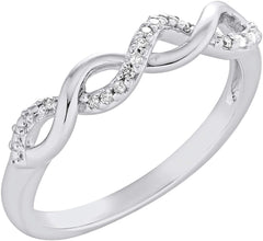 .925 Sterling Silver Diamond Accented Double Infinity Knot Twist Promise or Engagement Ring (I-J Color, I2-I3 Clarity)