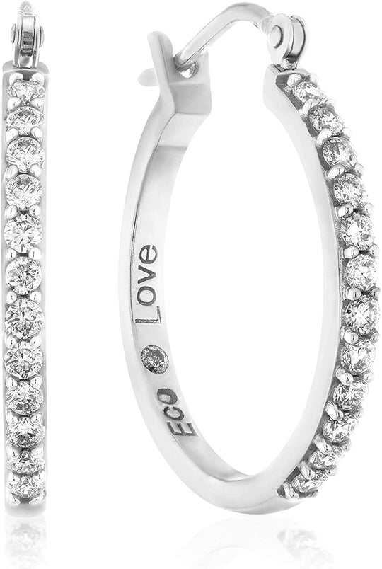10K White Gold 1/2 Cttw Lab Grown Diamond Hinged Latch Back Hoop Earrings (G-H Color, SI1-SI2 Clarity)