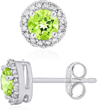 .925 Sterling Silver Birthstone and Lab Grown White Sapphire or CZ Halo Stud Earrings - Choice of Gem Color/Month